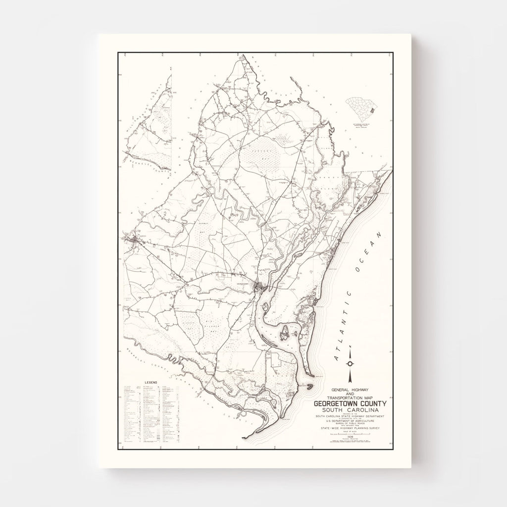 Vintage Map of Georgetown County, South Carolina 1939