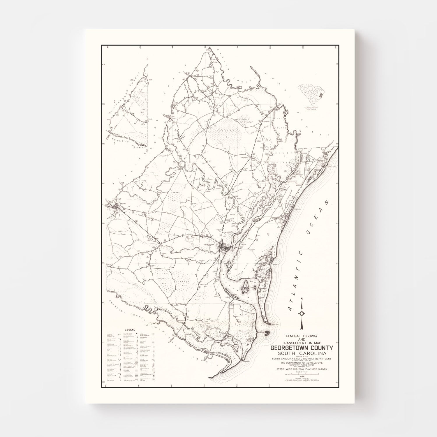 Vintage Map of Georgetown County, South Carolina 1939