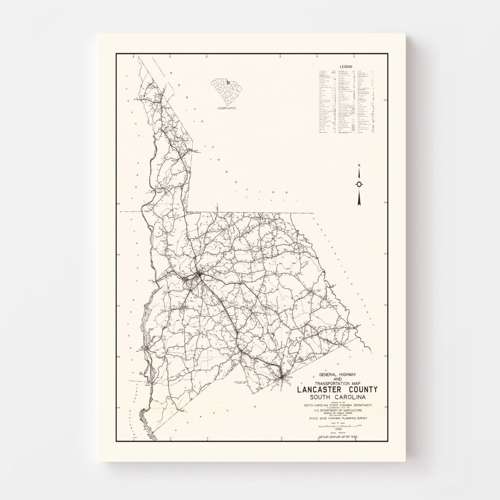 Vintage Map of Lancaster County, South Carolina 1939