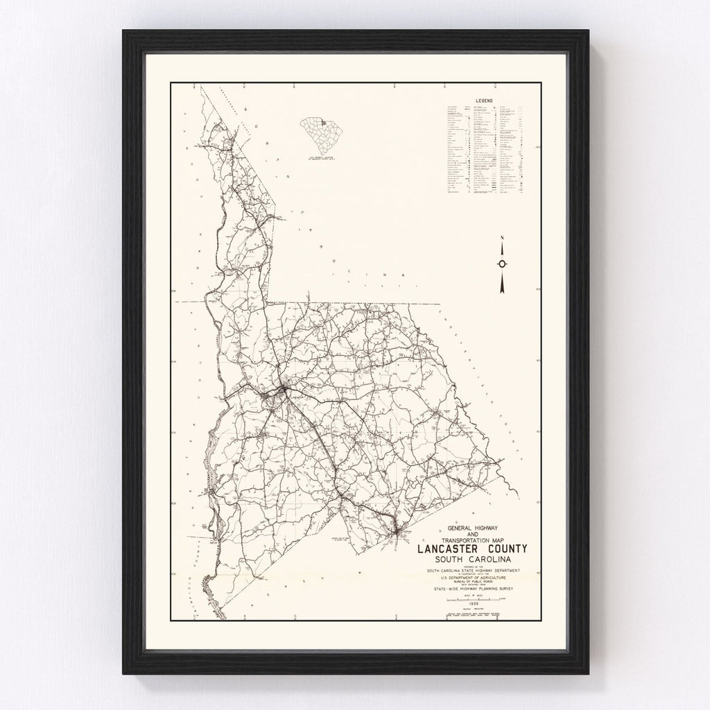 Vintage Map of Lancaster County, South Carolina 1939