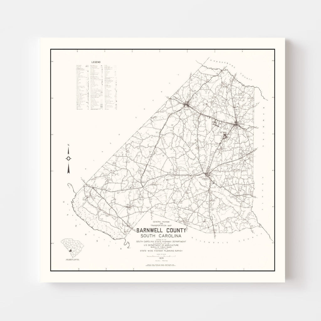 Vintage Map of Barnwell County, South Carolina 1939