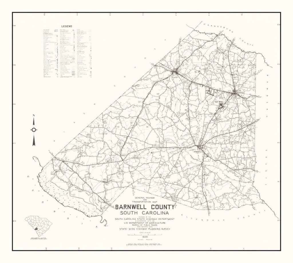 Vintage Map of Barnwell County, South Carolina 1939