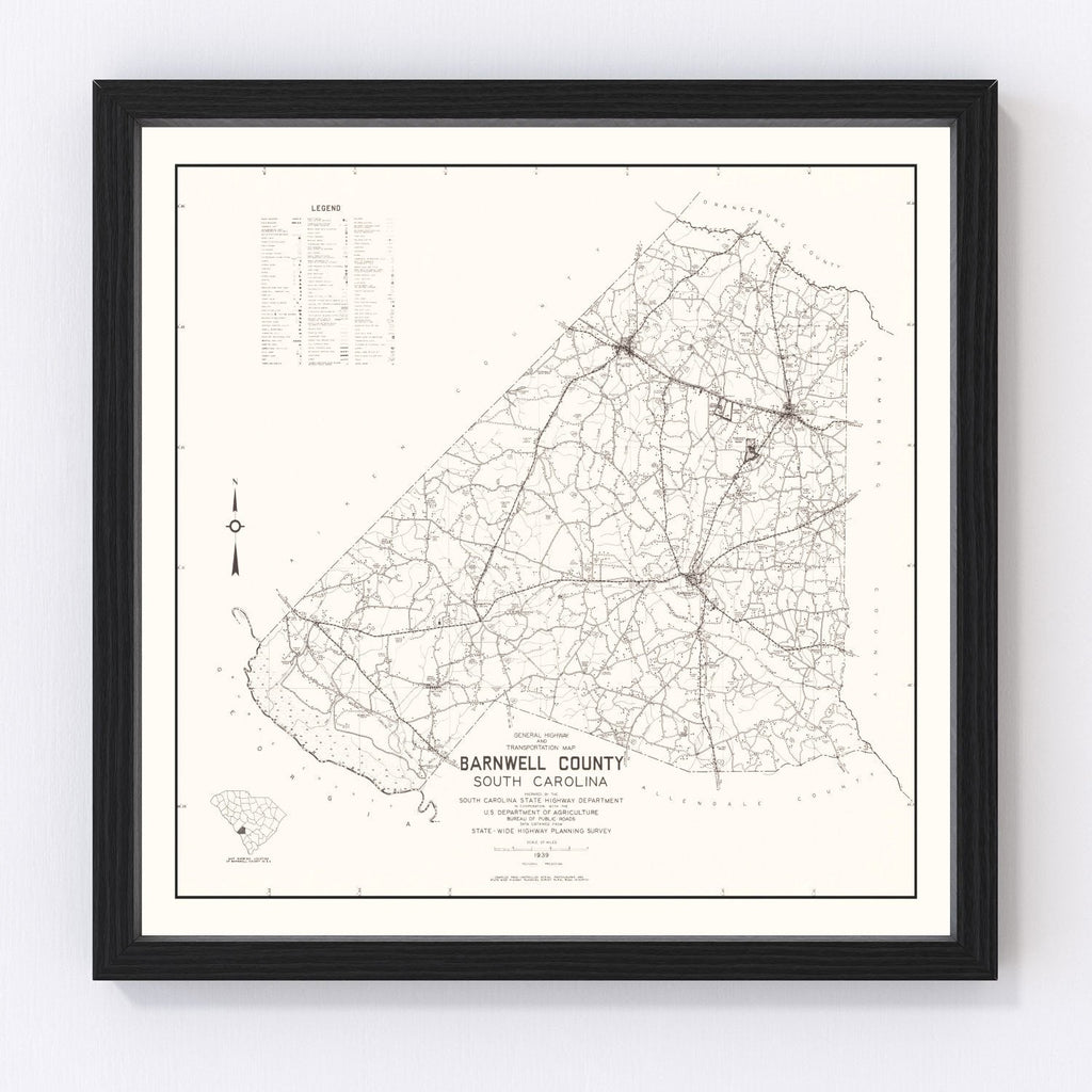 Vintage Map of Barnwell County, South Carolina 1939