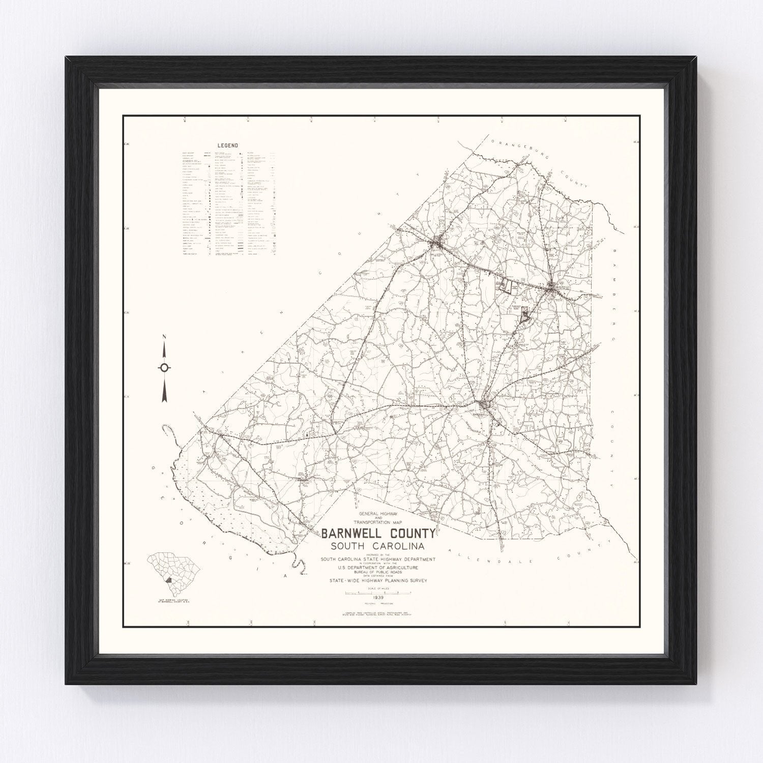 Vintage Map of Barnwell County, South Carolina 1939
