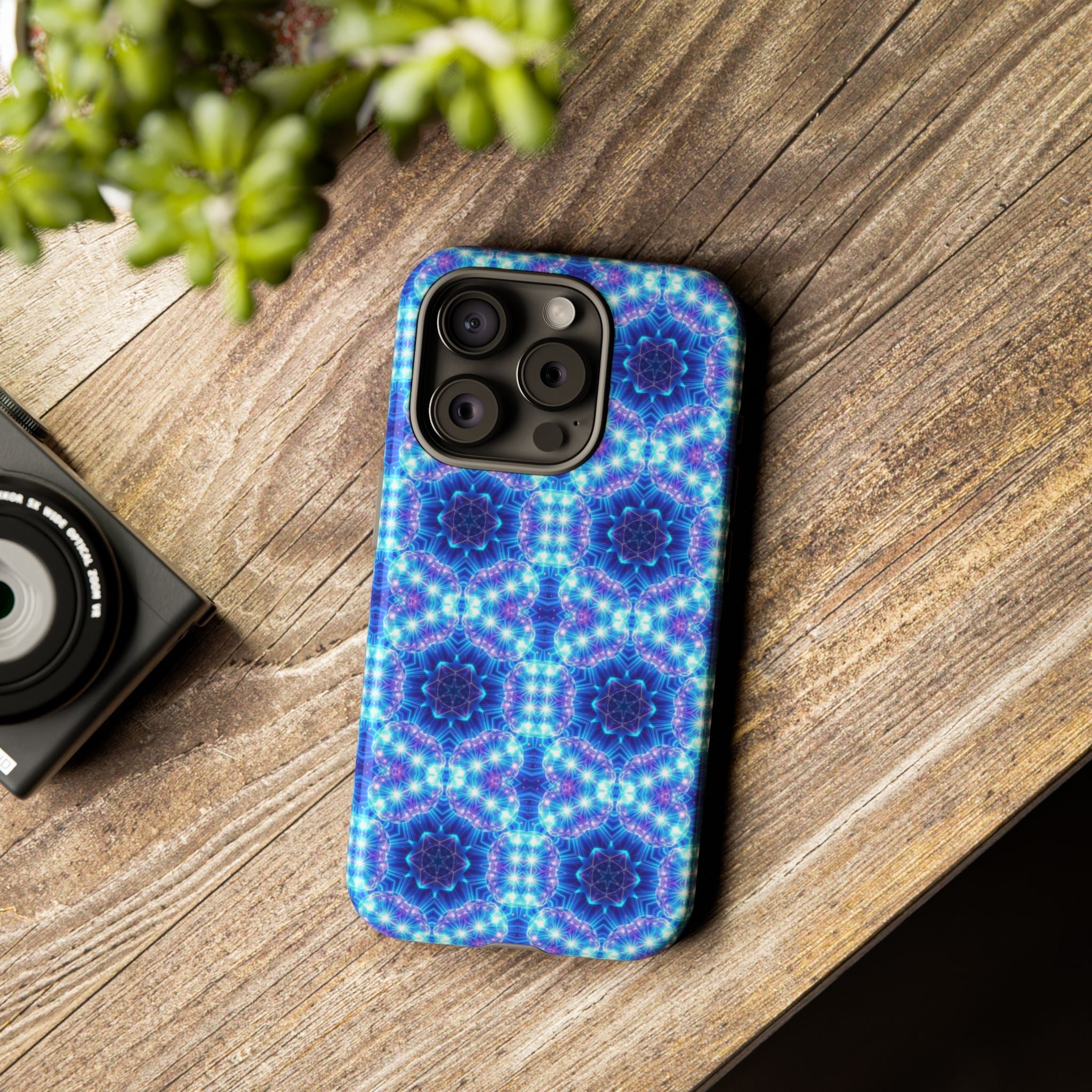 Blue Mandalas with Neon Lights Tough Phone Cases