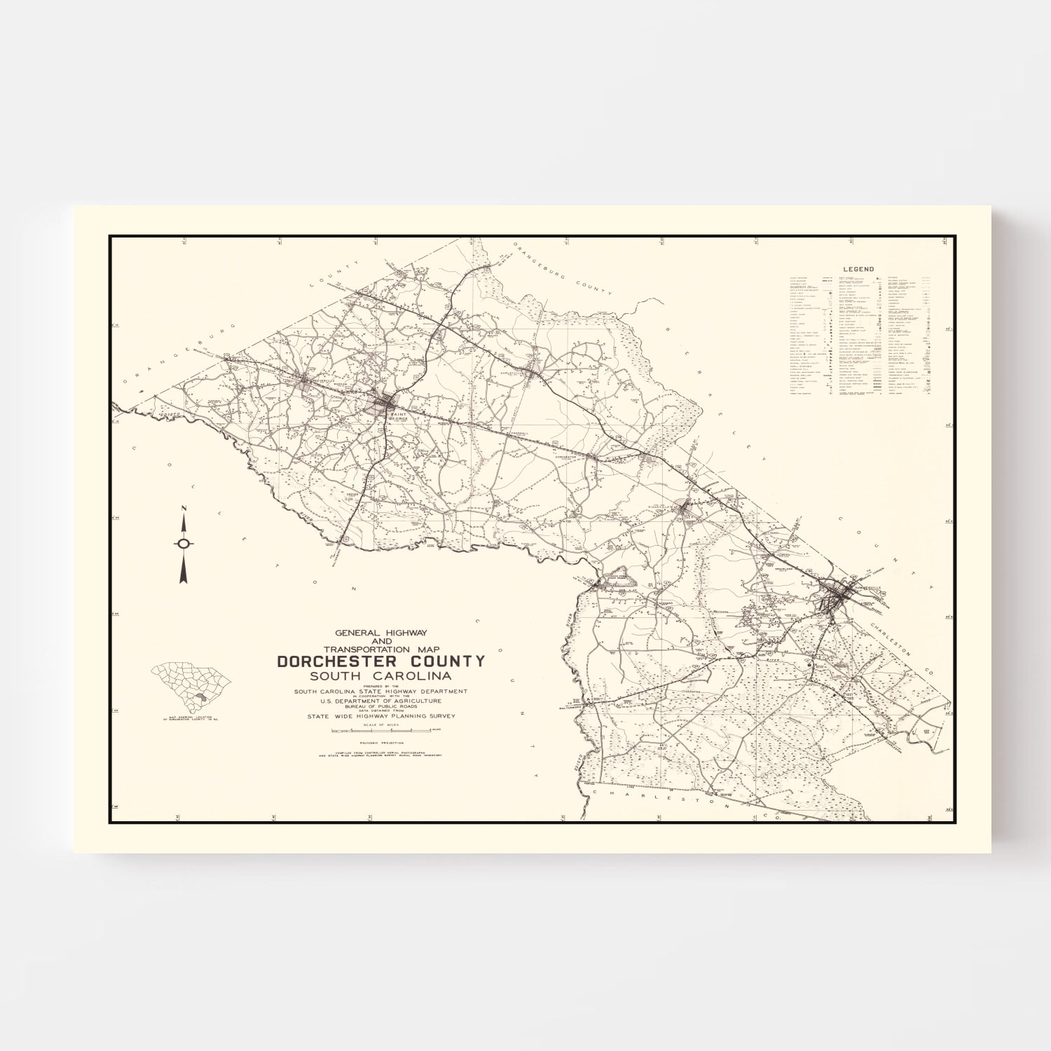 Vintage Map of Dorchester County, South Carolina 1939