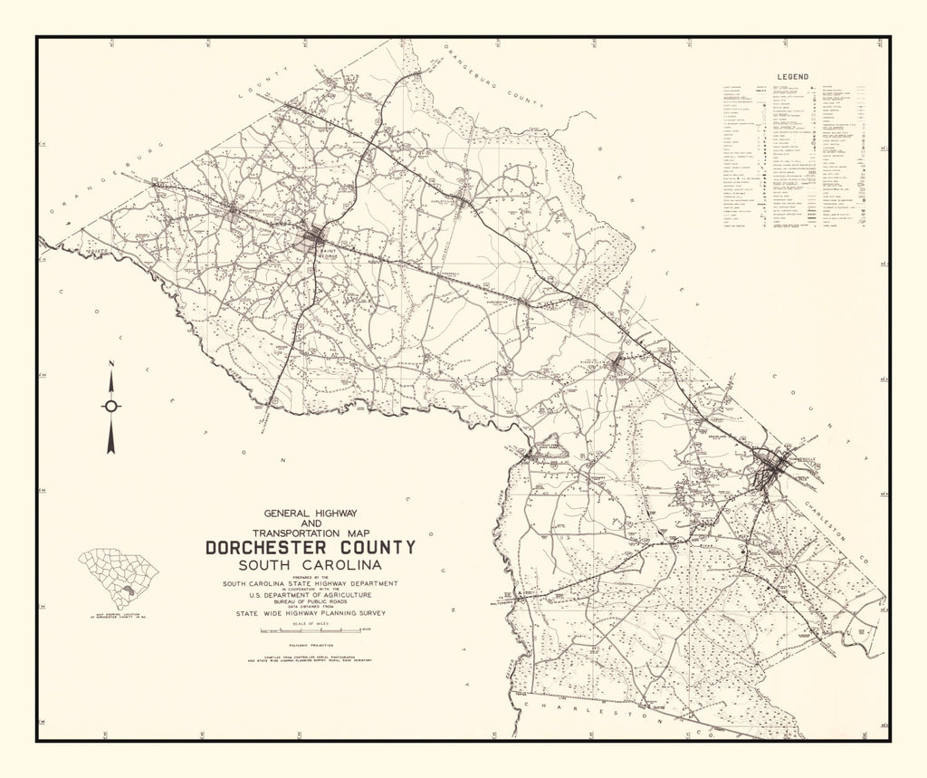 Vintage Map of Dorchester County, South Carolina 1939