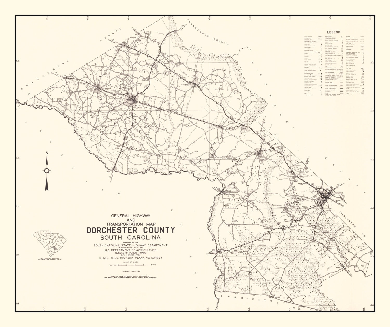 Vintage Map of Dorchester County, South Carolina 1939