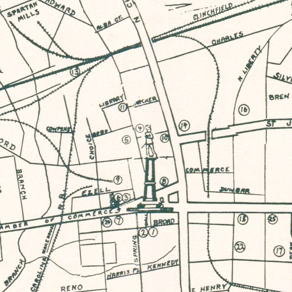 Vintage Map of Spartanburg, South Carolina 1939