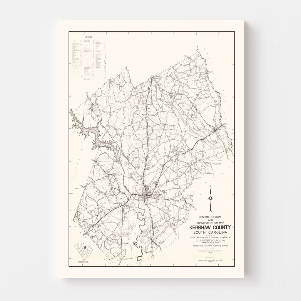 Vintage Map of Kershaw County, South Carolina 1938