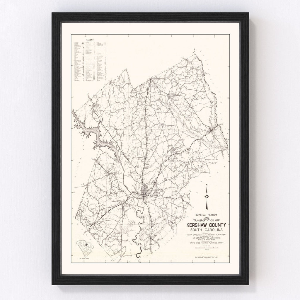 Vintage Map of Kershaw County, South Carolina 1938