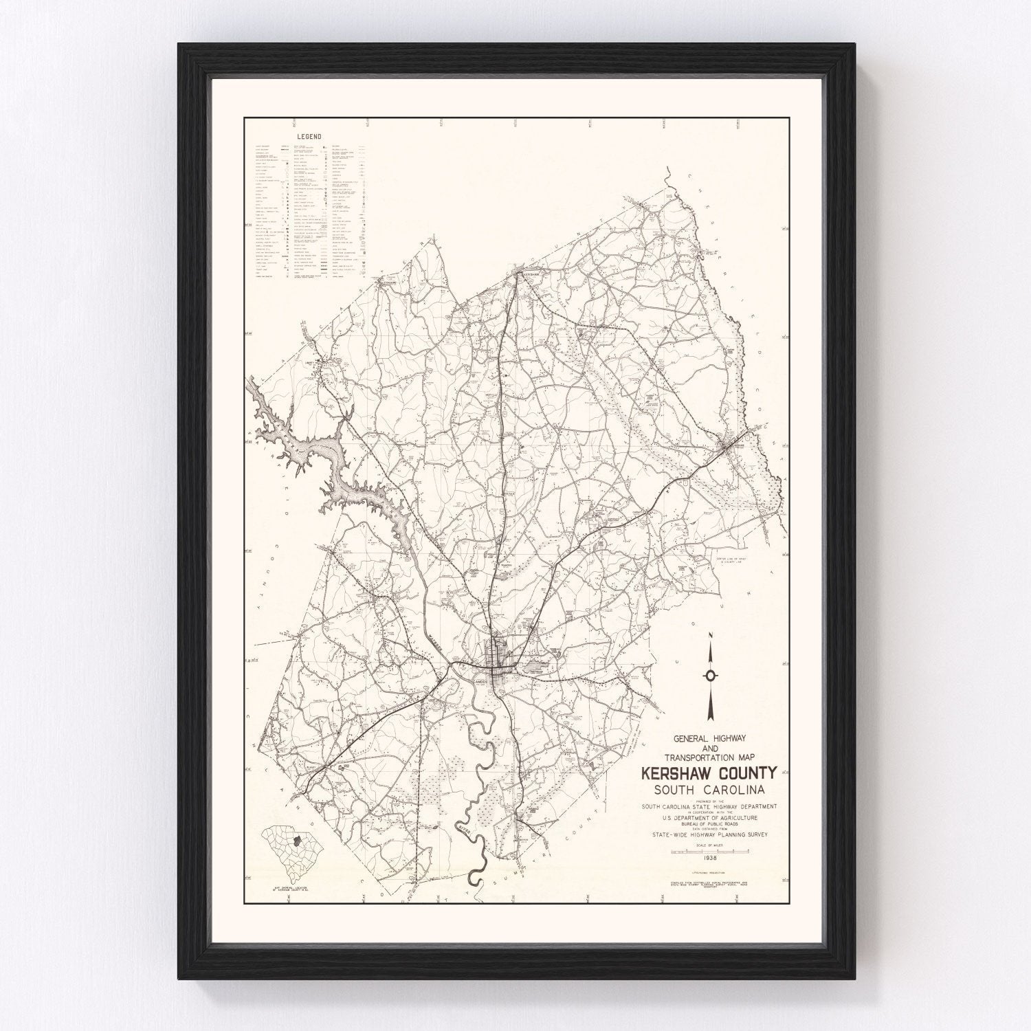 Vintage Map of Kershaw County, South Carolina 1938