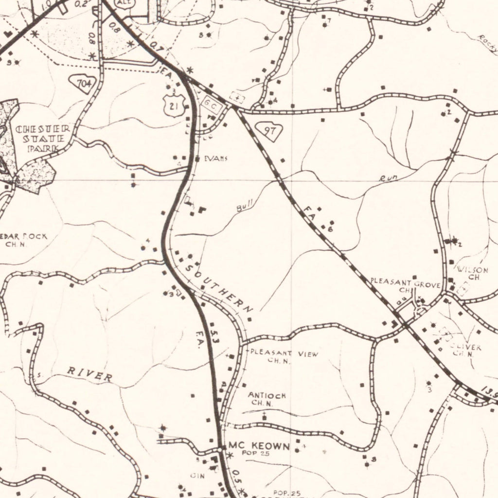 Vintage Map of Chester County, South Carolina 1938