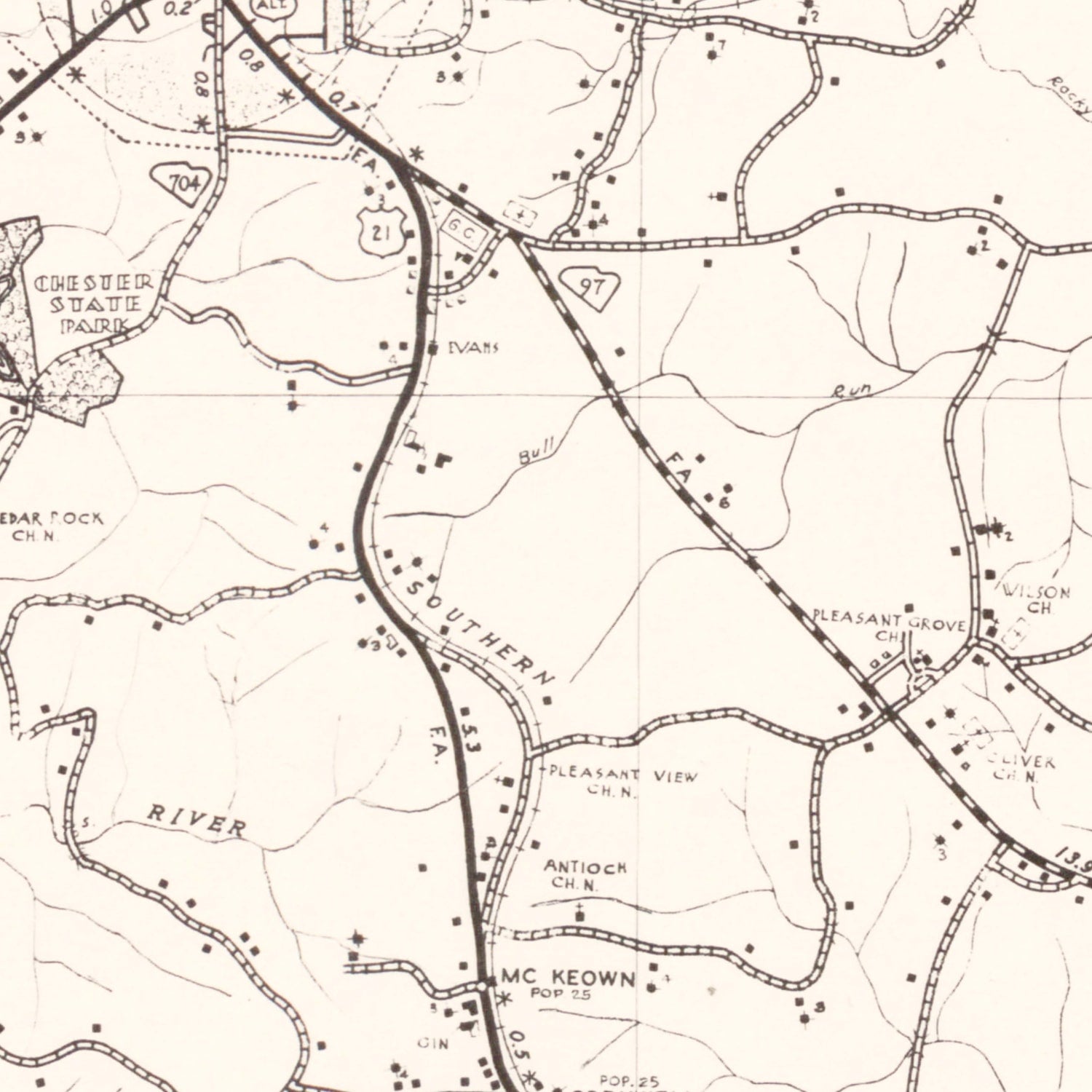 Vintage Map of Chester County, South Carolina 1938