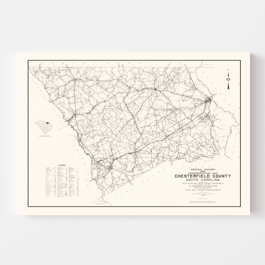 Vintage Map of Chesterfield County, South Carolina 1938