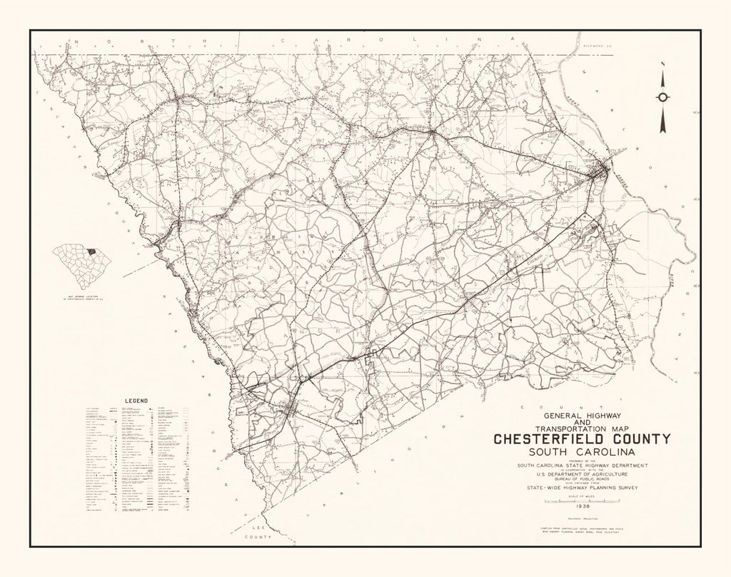 Vintage Map of Chesterfield County, South Carolina 1938