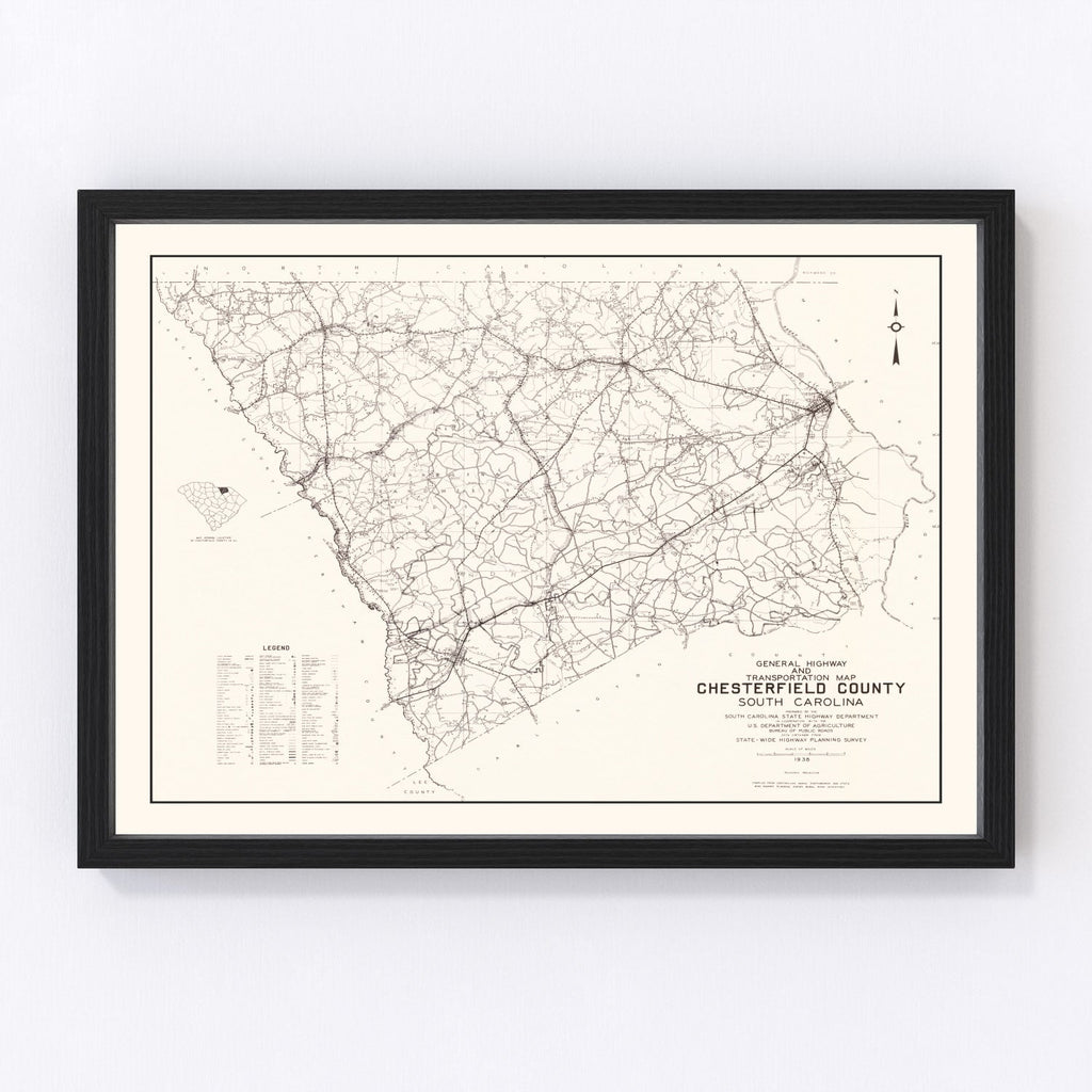 Vintage Map of Chesterfield County, South Carolina 1938