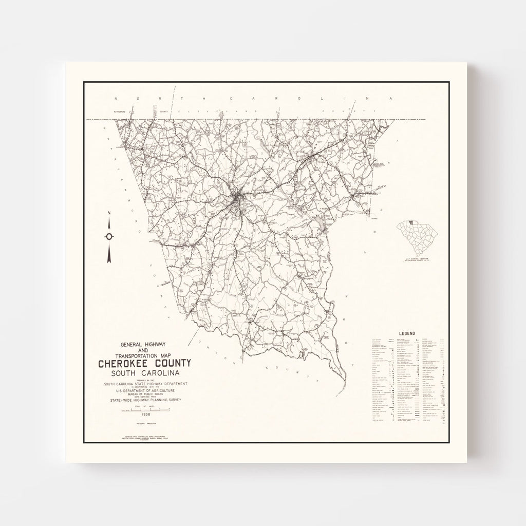 Vintage Map of Cherokee County, South Carolina 1938