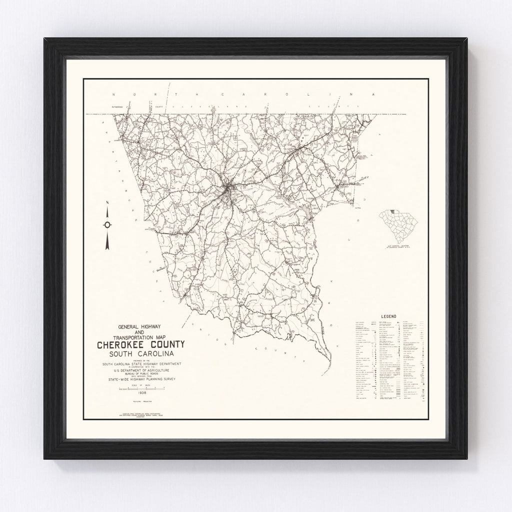 Vintage Map of Cherokee County, South Carolina 1938