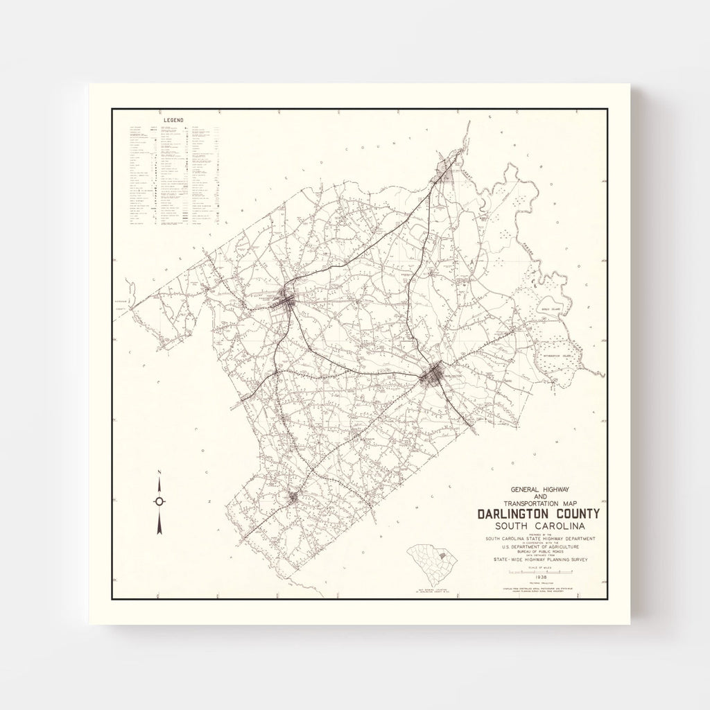 Vintage Map of Darlington County, South Carolina 1938