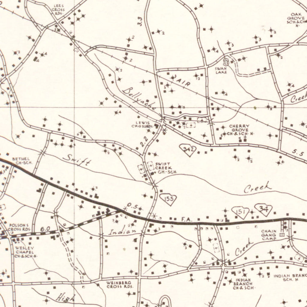 Vintage Map of Darlington County, South Carolina 1938