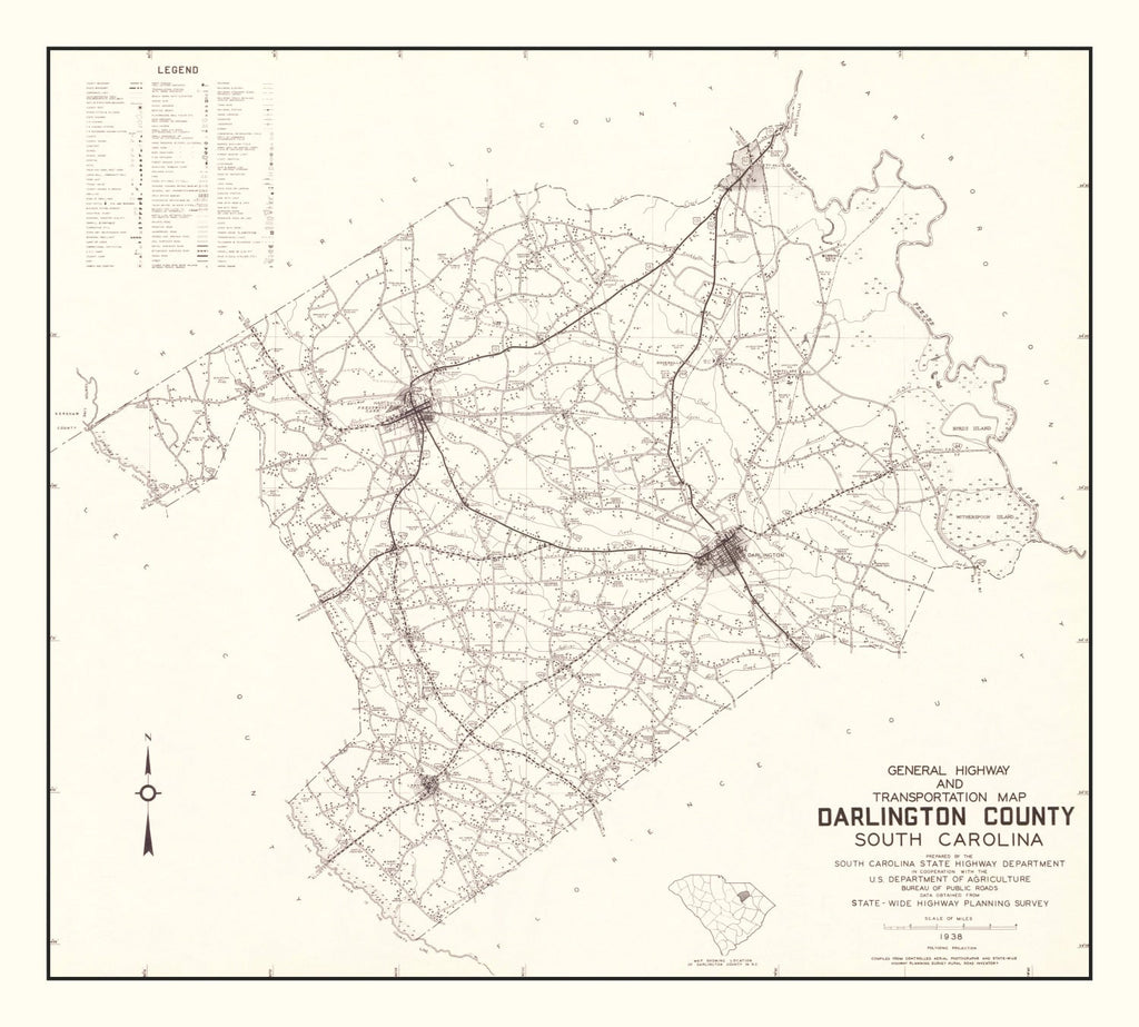 Vintage Map of Darlington County, South Carolina 1938