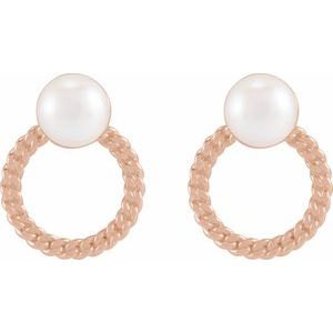 14K Rose Gold Cultured White Akoya Pearl & Curb Chain Earrings