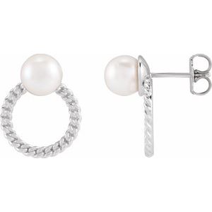 Sterling Silver Cultured White Akoya Pearl & Curb Chain Earrings