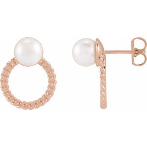 14K Rose Gold Cultured White Akoya Pearl & Curb Chain Earrings