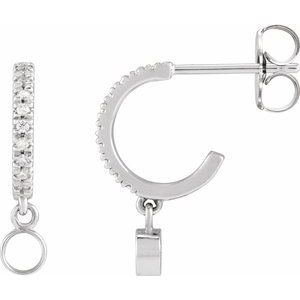 Sterling Silver 3 mm Round .08 CTW Natural Diamond Semi-Set French-Set 16.1 mm Hoop Earrings