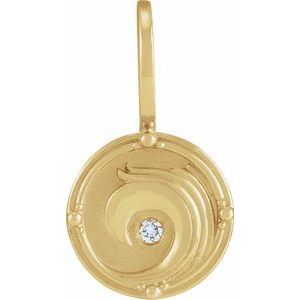 14K Yellow Gold .015 CT Natural Diamond Water Element Charm/Pendant