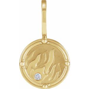 14K Yellow Gold .015 CT Natural Diamond Fire Element Charm/Pendant