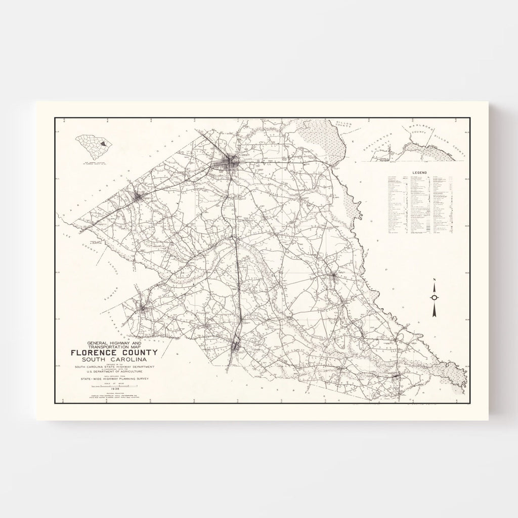 Vintage Map of Florence County, South Carolina 1938