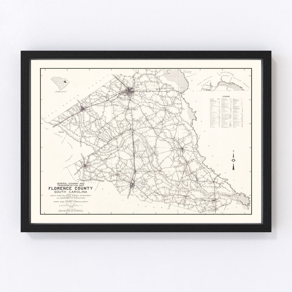 Vintage Map of Florence County, South Carolina 1938
