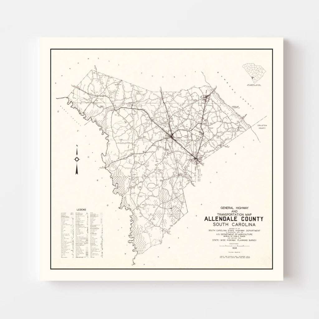 Vintage Map of Allendale County, South Carolina 1938