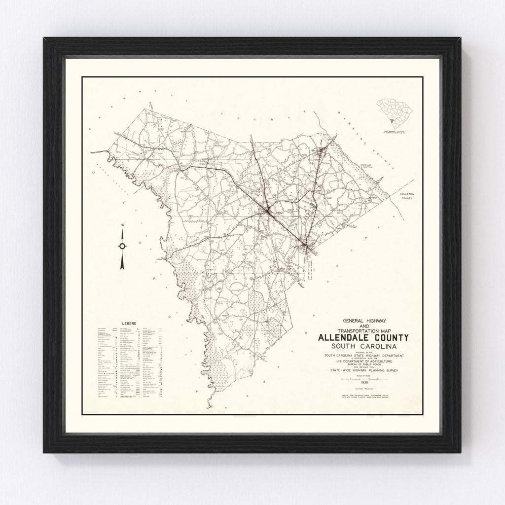 Vintage Map of Allendale County, South Carolina 1938