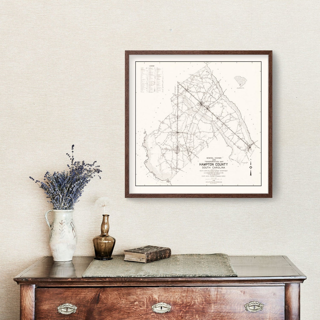 Vintage Map of Hampton County, South Carolina 1938