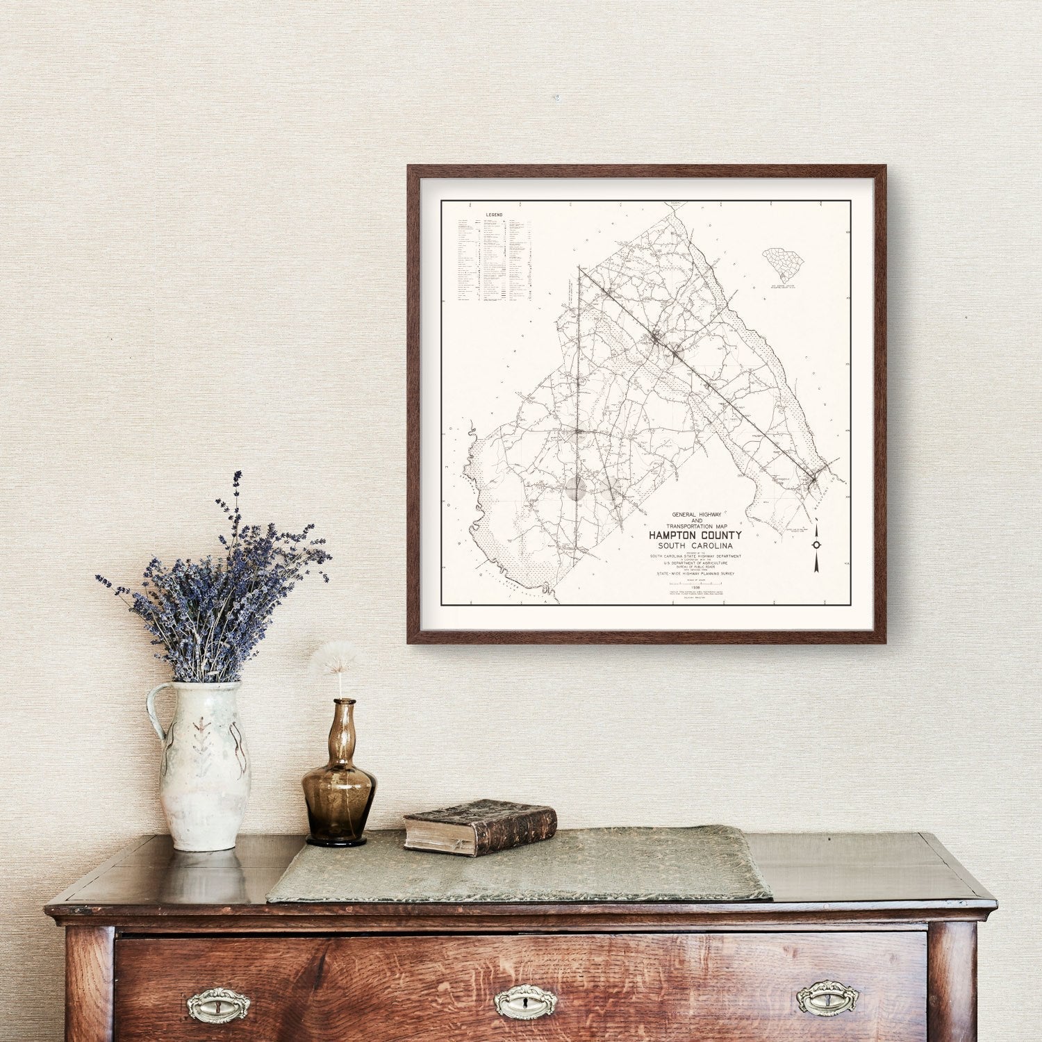 Vintage Map of Hampton County, South Carolina 1938