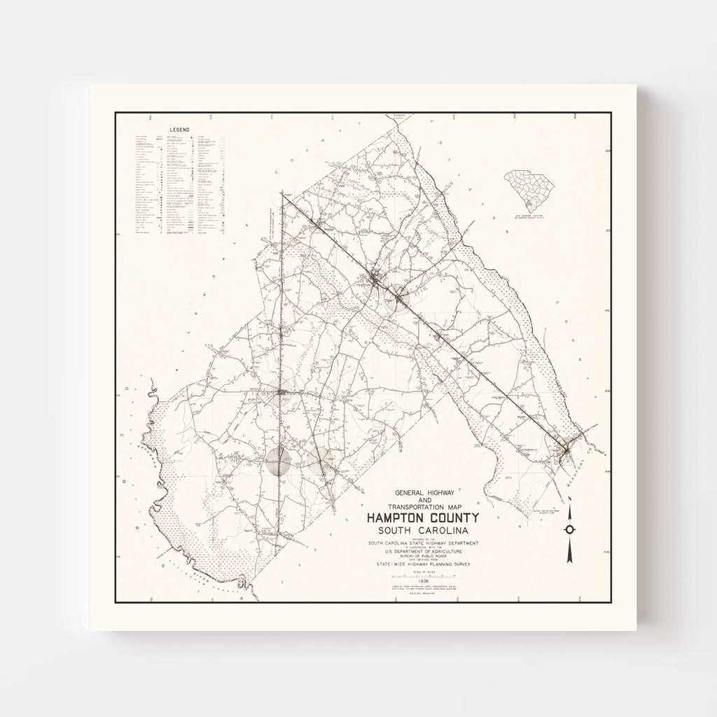 Vintage Map of Hampton County, South Carolina 1938