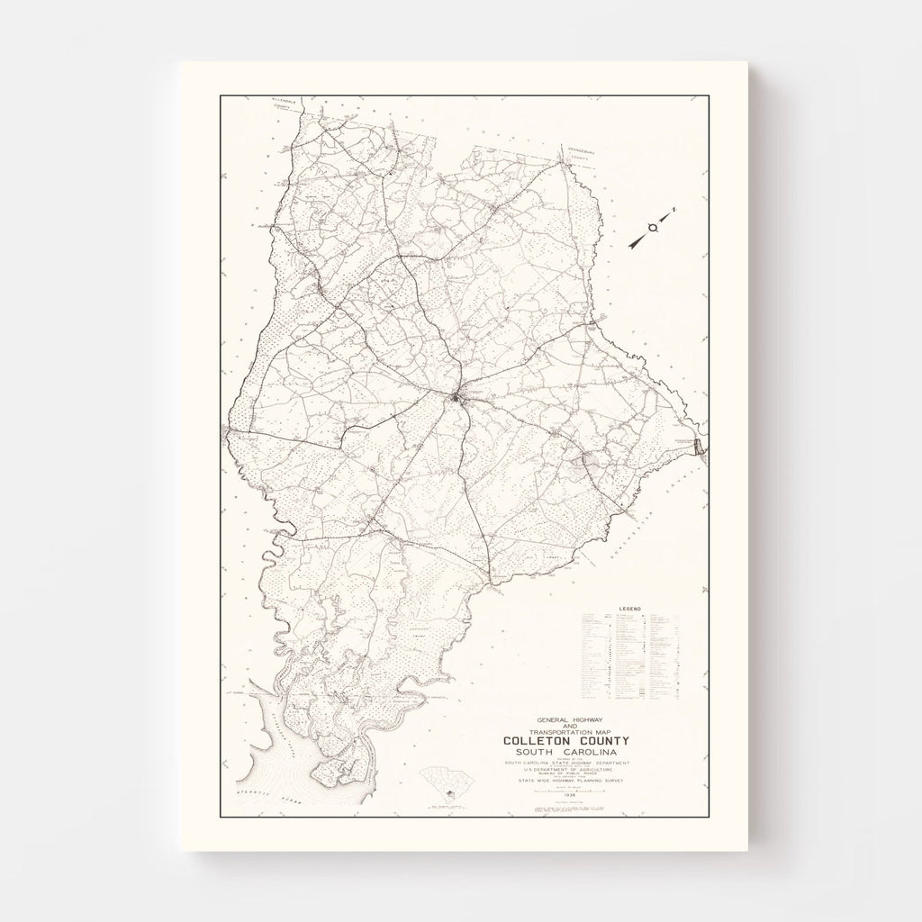 Vintage Map of Colleton County, South Carolina 1938