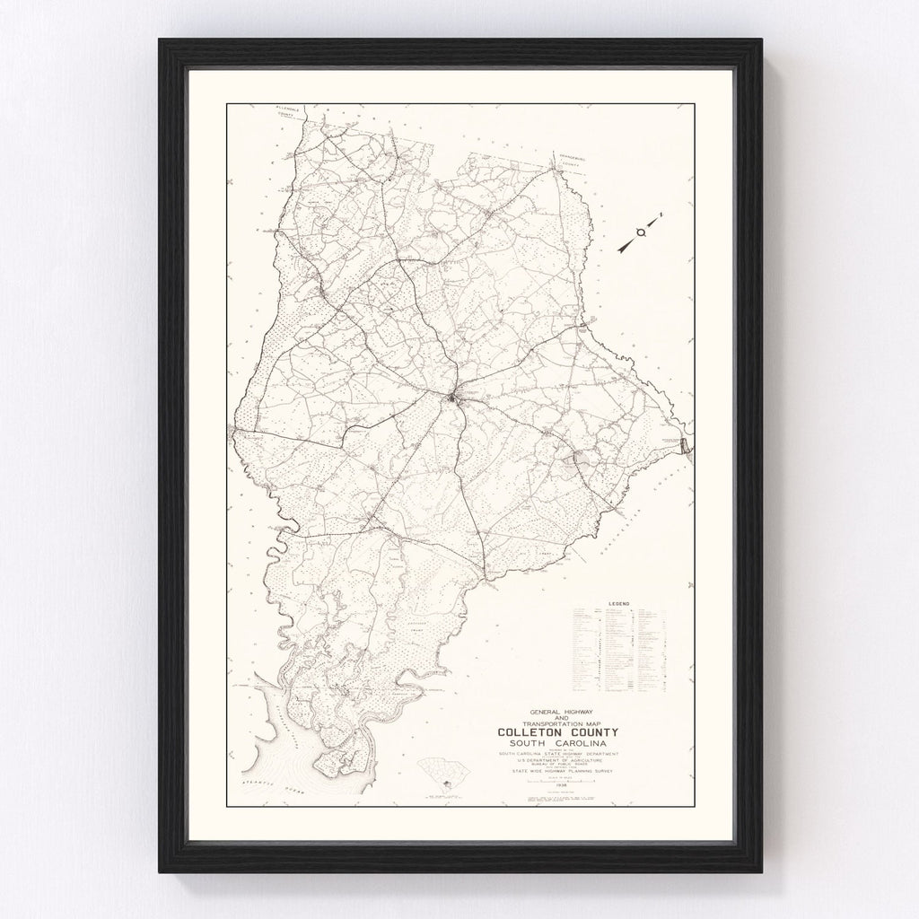Vintage Map of Colleton County, South Carolina 1938