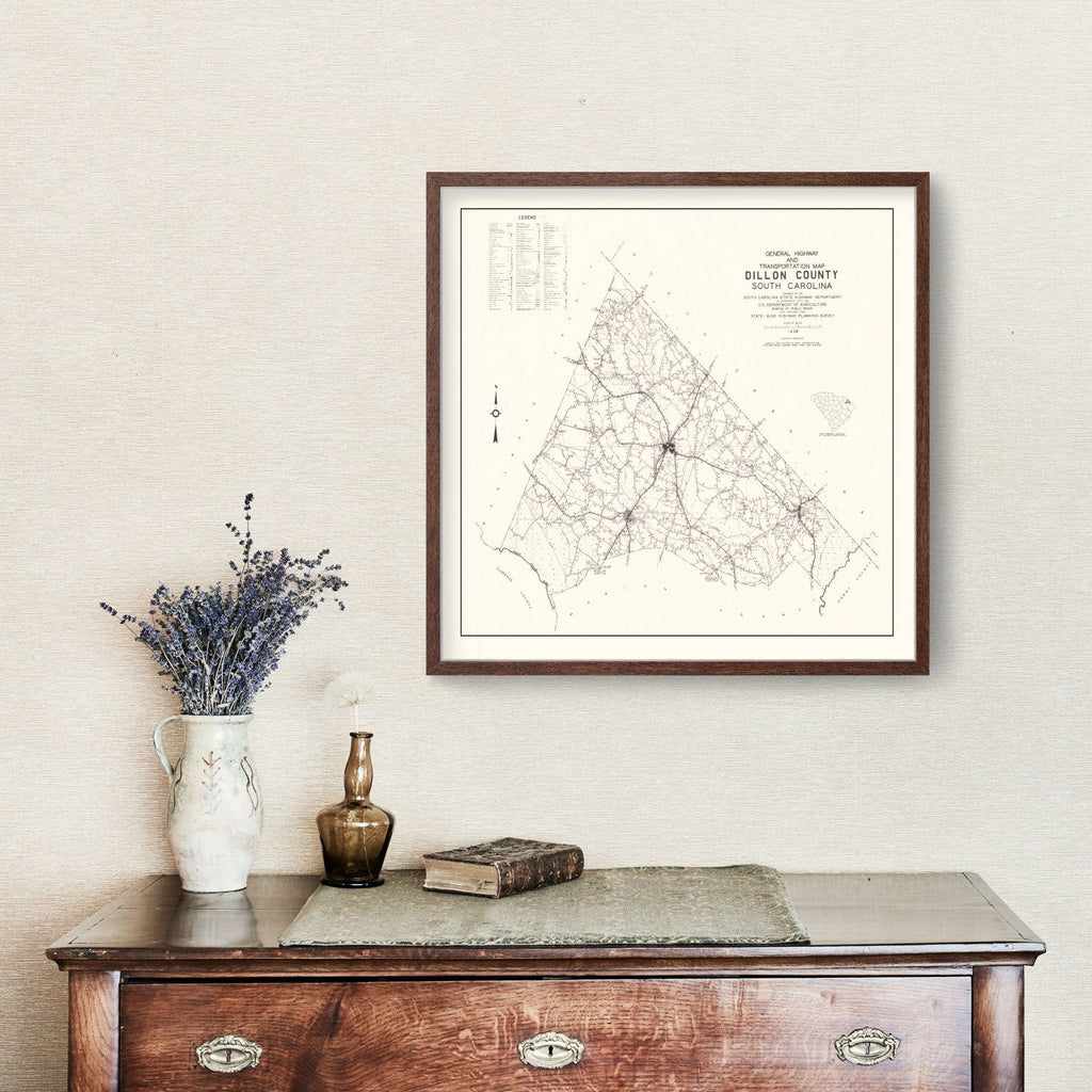 Vintage Map of Dillon County, South Carolina 1938