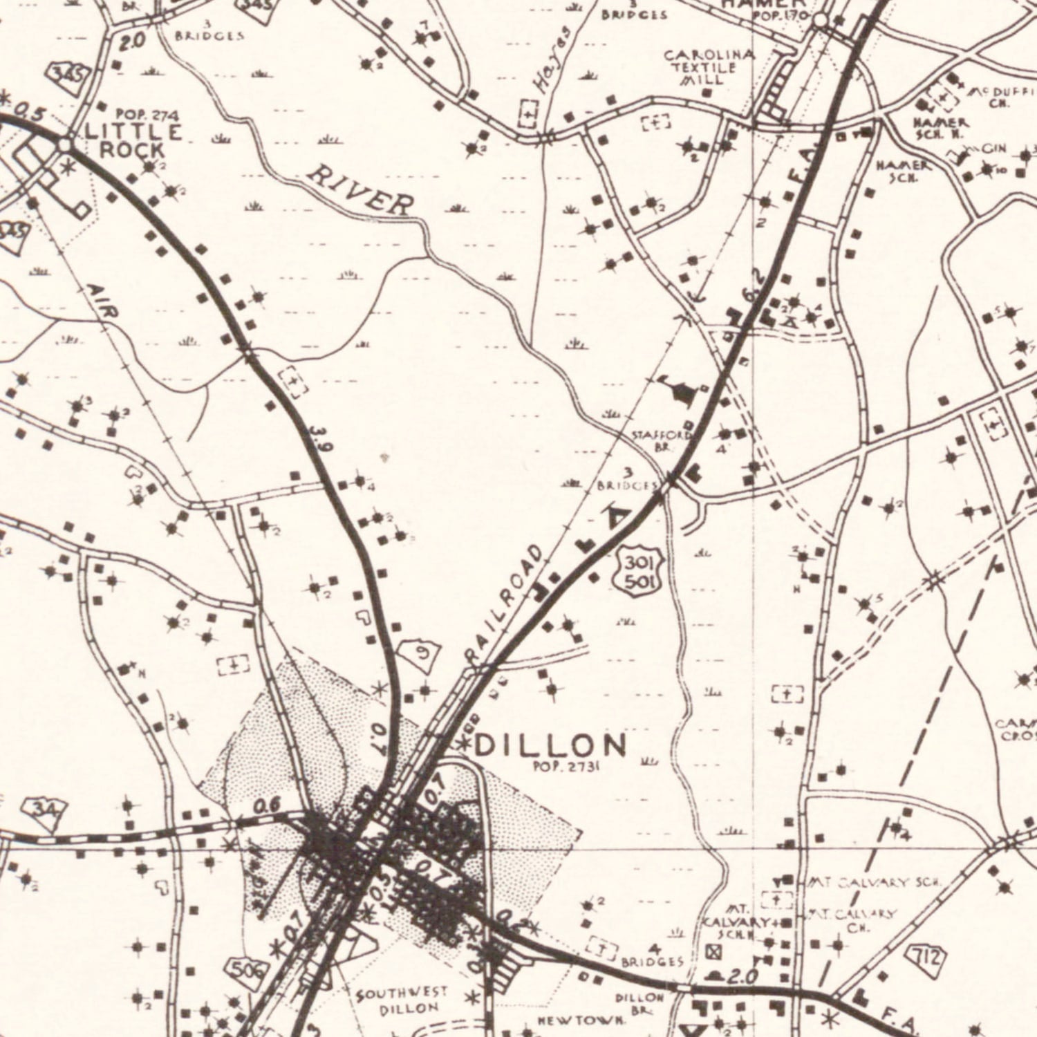 Vintage Map of Dillon County, South Carolina 1938