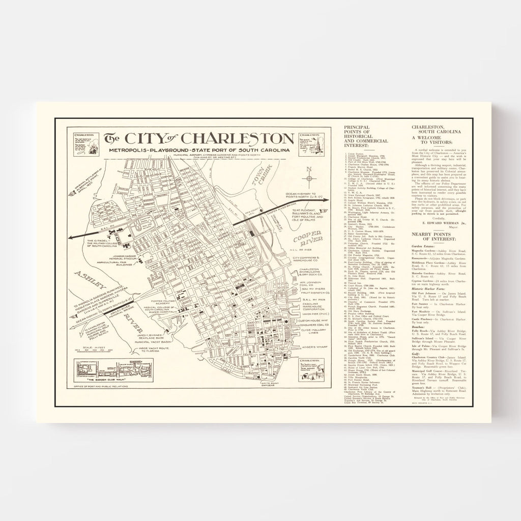 Vintage Map of Charleston, South Carolina 1946