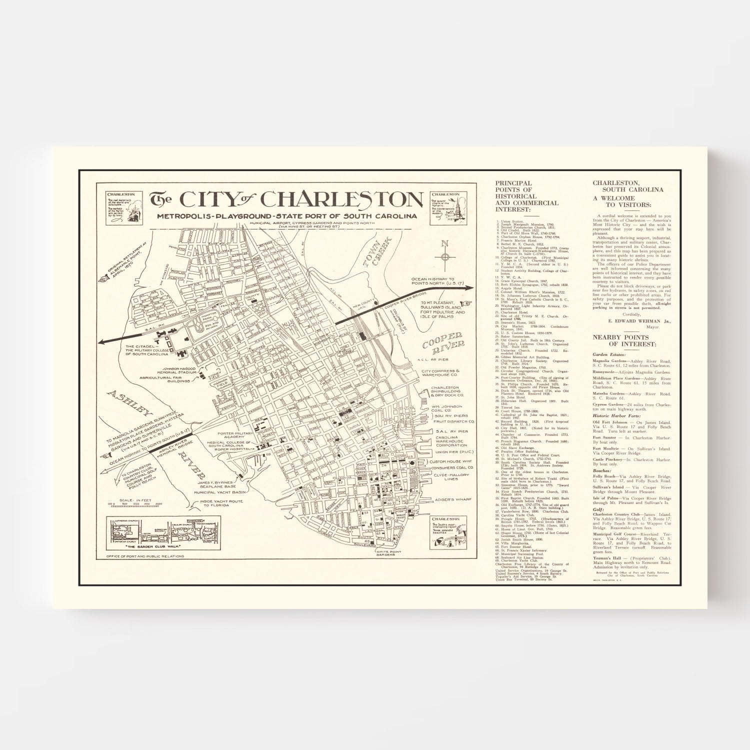 Vintage Map of Charleston, South Carolina 1946
