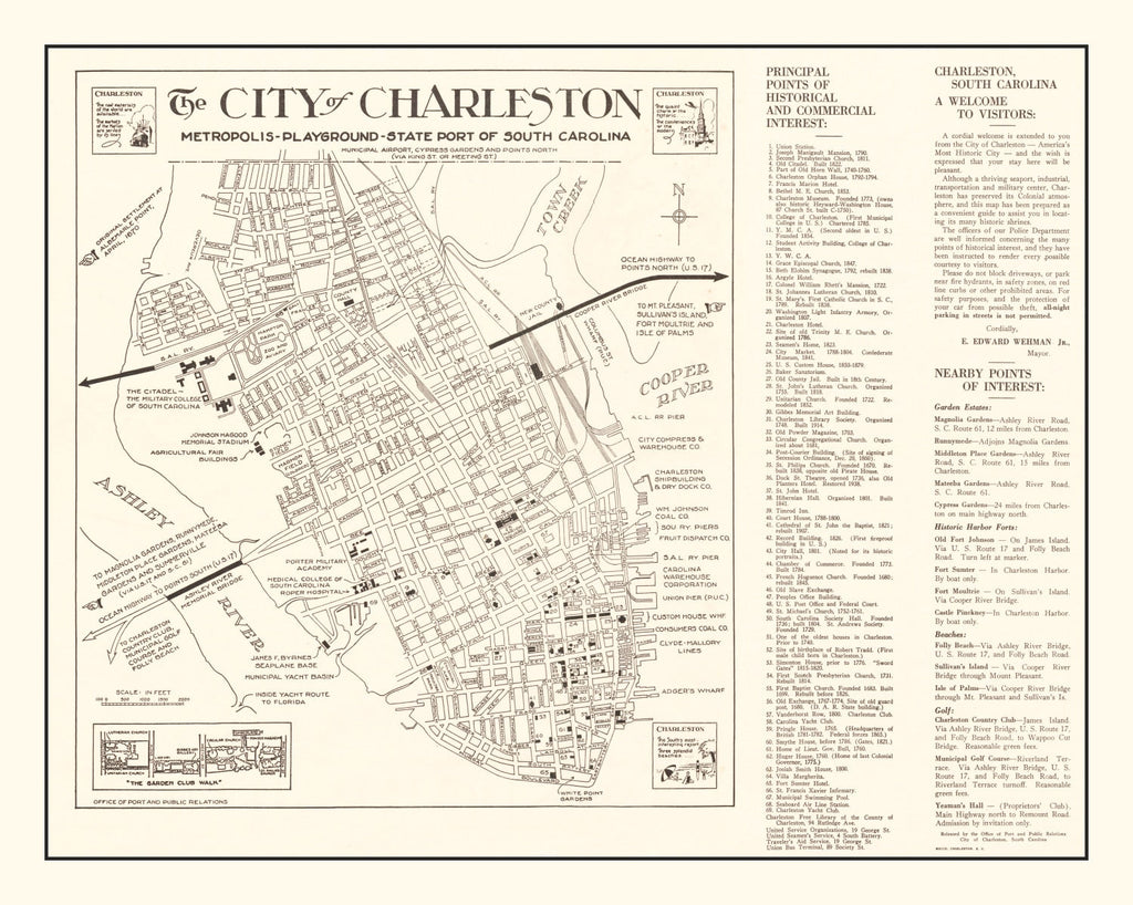 Vintage Map of Charleston, South Carolina 1946