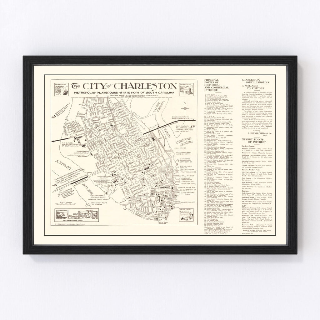 Vintage Map of Charleston, South Carolina 1946