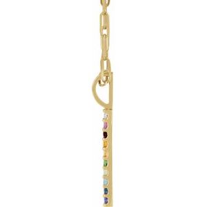 14K Yellow Gold Natural Multi-Gemstone & .02 CT Natural Diamond Rainbow Bar 18" Necklace