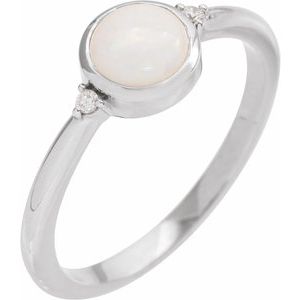 Platinum Natural White Opal & .03 CTW Natural Diamond Ring