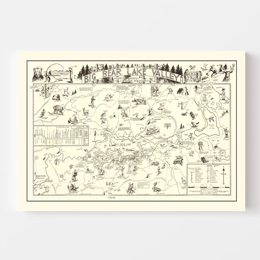 Vintage Big Bear Lake Valley Map 1946